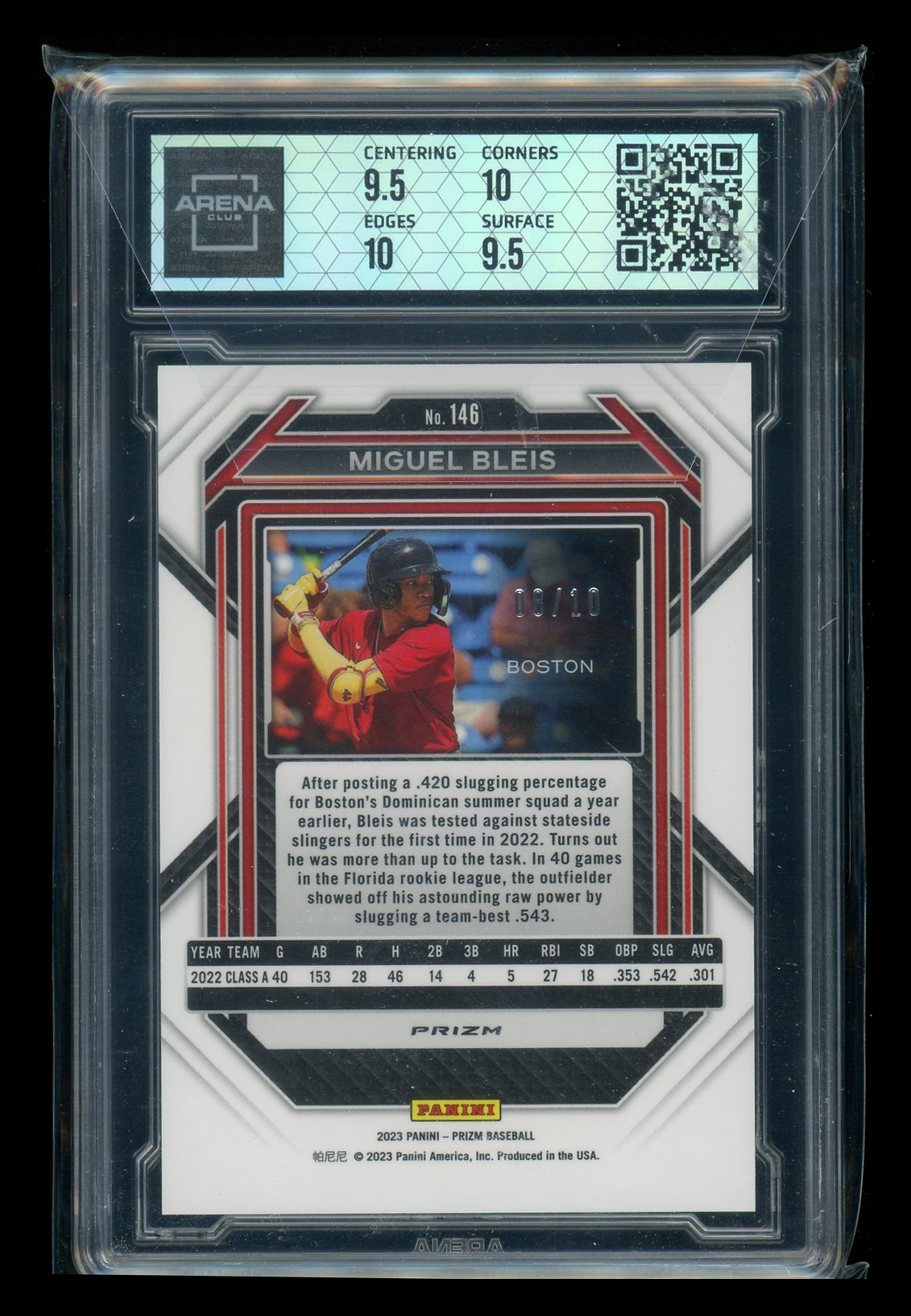 2023 Panini Prizm Gold Prizm Miguel Bleis #146 08/10 Baseball Arena Club 10