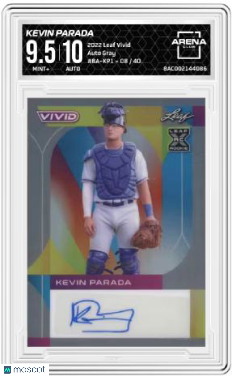2022 Leaf Vivid Kevin Parada #BA-KP1 Auto Grey 08/40 Baseball Arena Club 9.5