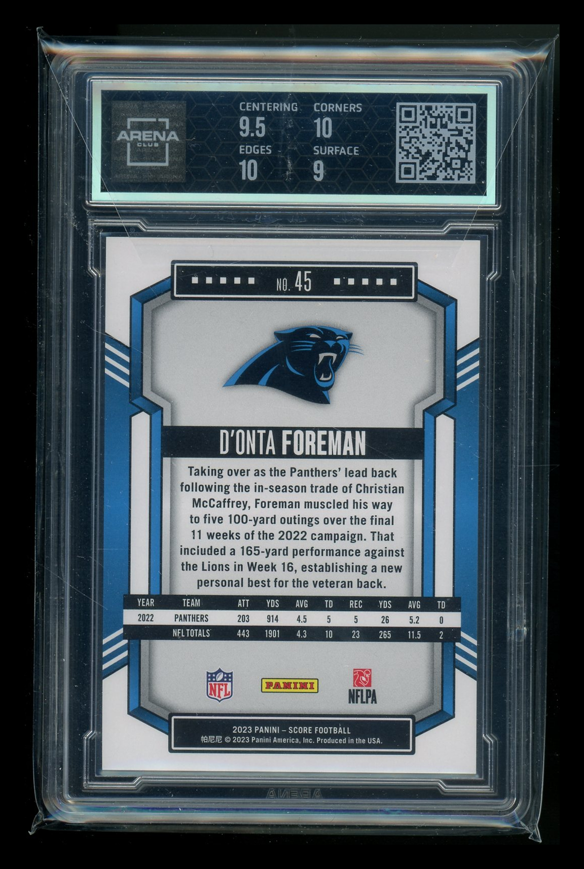 2023 Panini Score Lava D'Onta Foreman #45 534/565 Football Arena Club 9.5