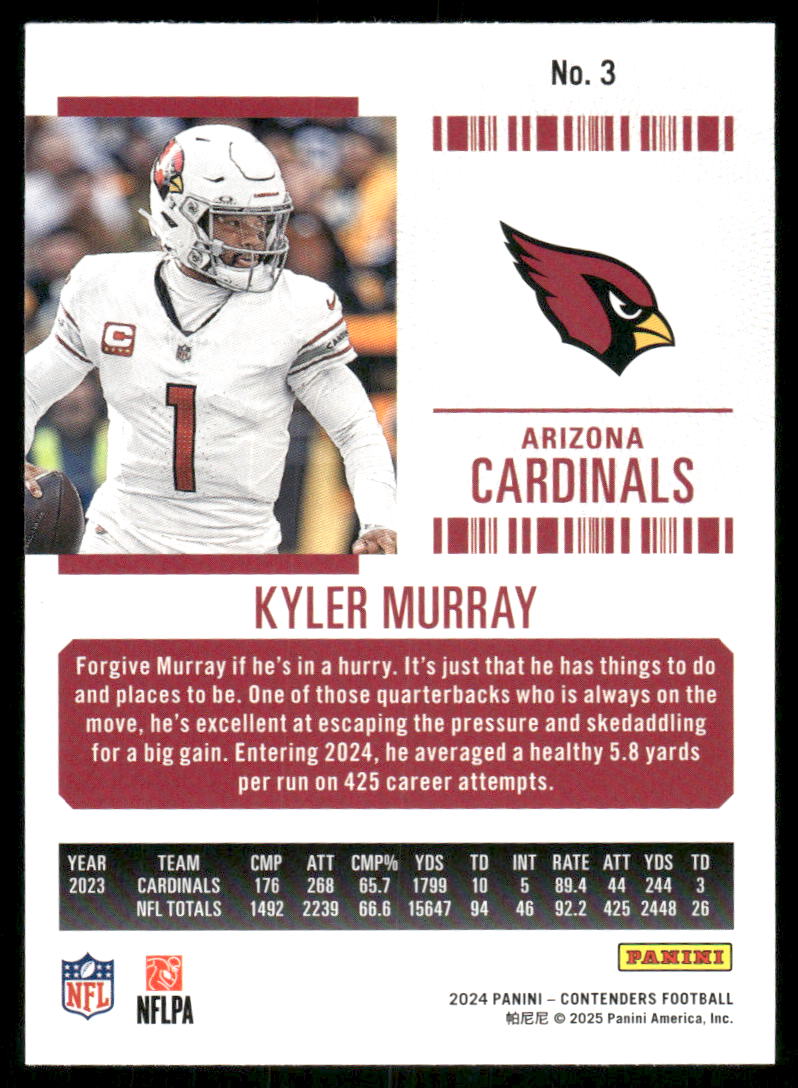 2024 Panini Contenders Football Kyler Murray #3 Football