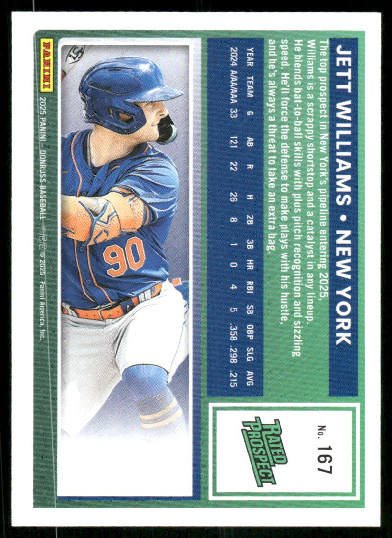 2025 Donruss Rated Prospect Jett Williams #167 Rated Prospect Baseball