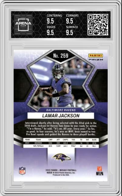 2022 Panini Mosaic Lamar Jackson #259 Green Mosaic AC 9.5