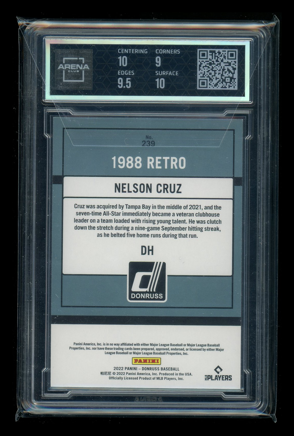 2022 Panini Donruss Retro 1988 Red Nelson Cruz #239 0980/2022 Arena Club 9.5