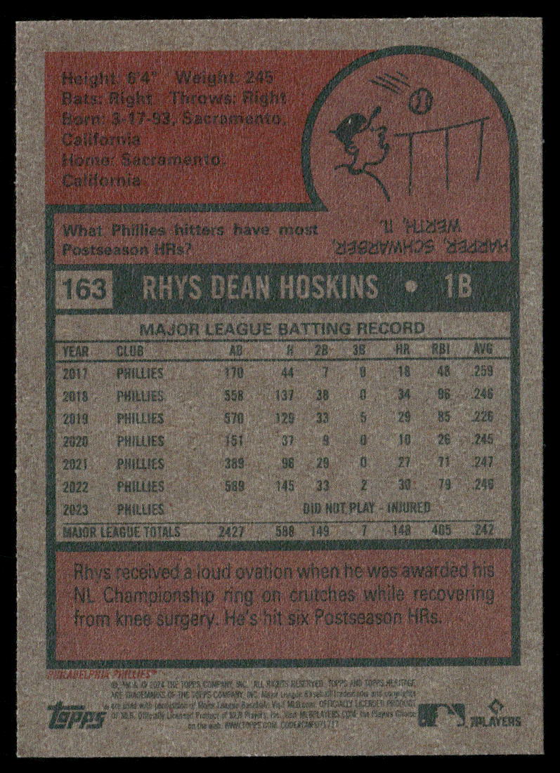 2024 Topps Heritage Rhys Hoskins #163 Baseball