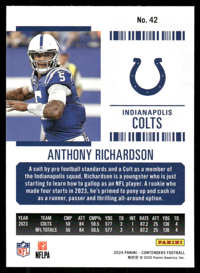 2025 Panini Contenders Football Anthony Richardson #42 Football