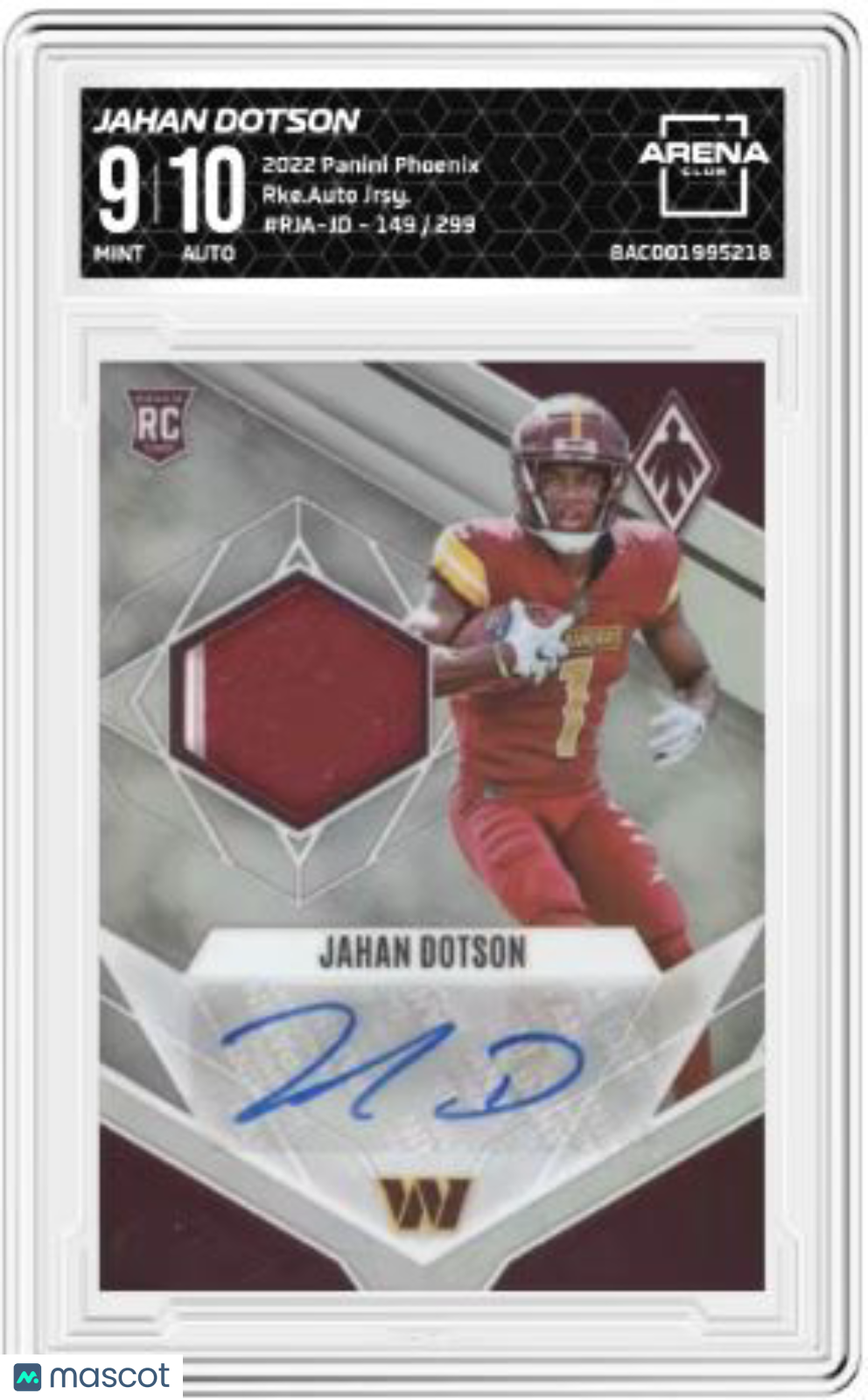 2022 Panini Phoenix Jahan Dotson #RJA-JD Rookie Auto Jersey 149/299 RC AC 9/10