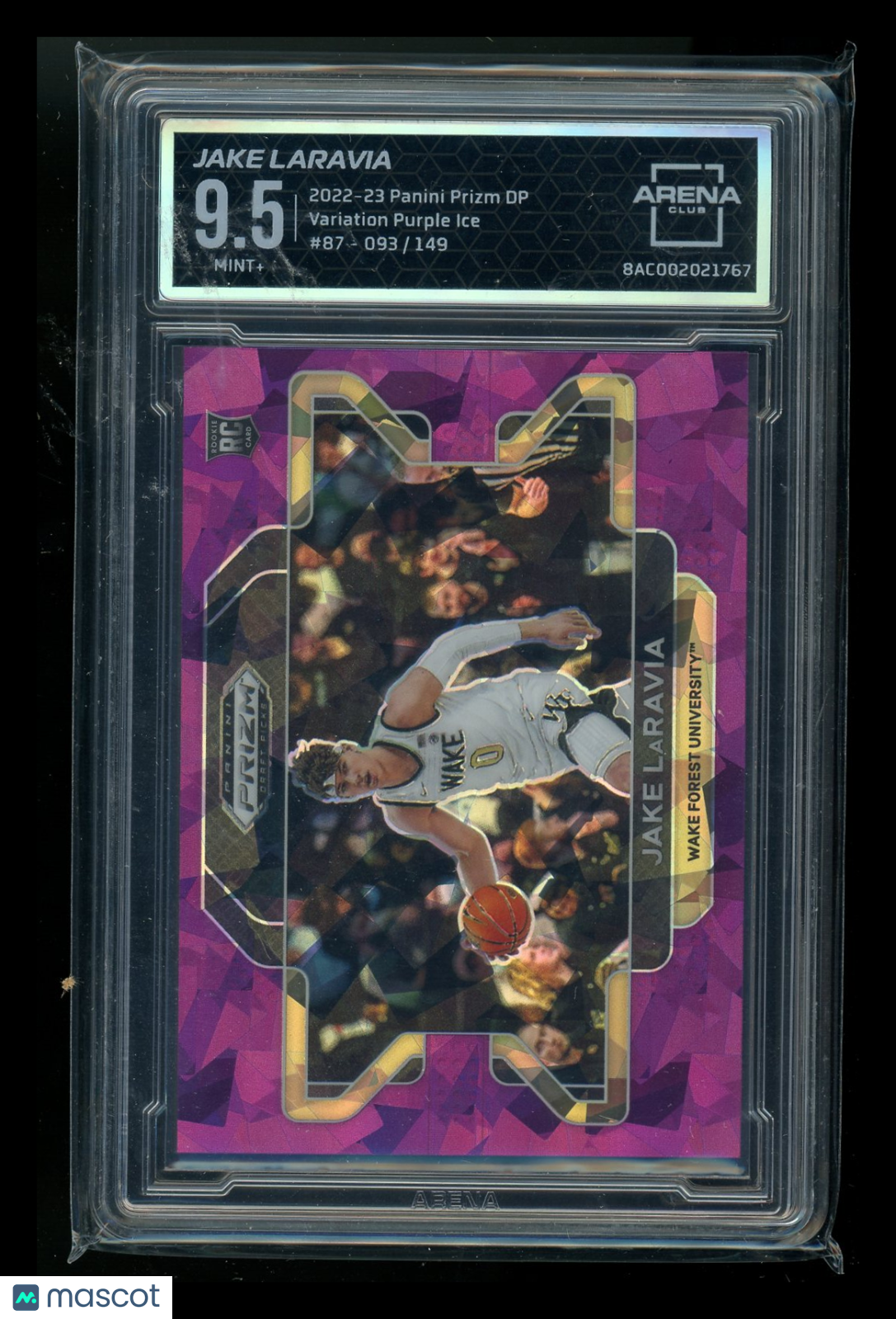 2022-23 Panini Prizm Jake LaRavia #87 Purple Ice RC 093/149 Variation AC 9.5