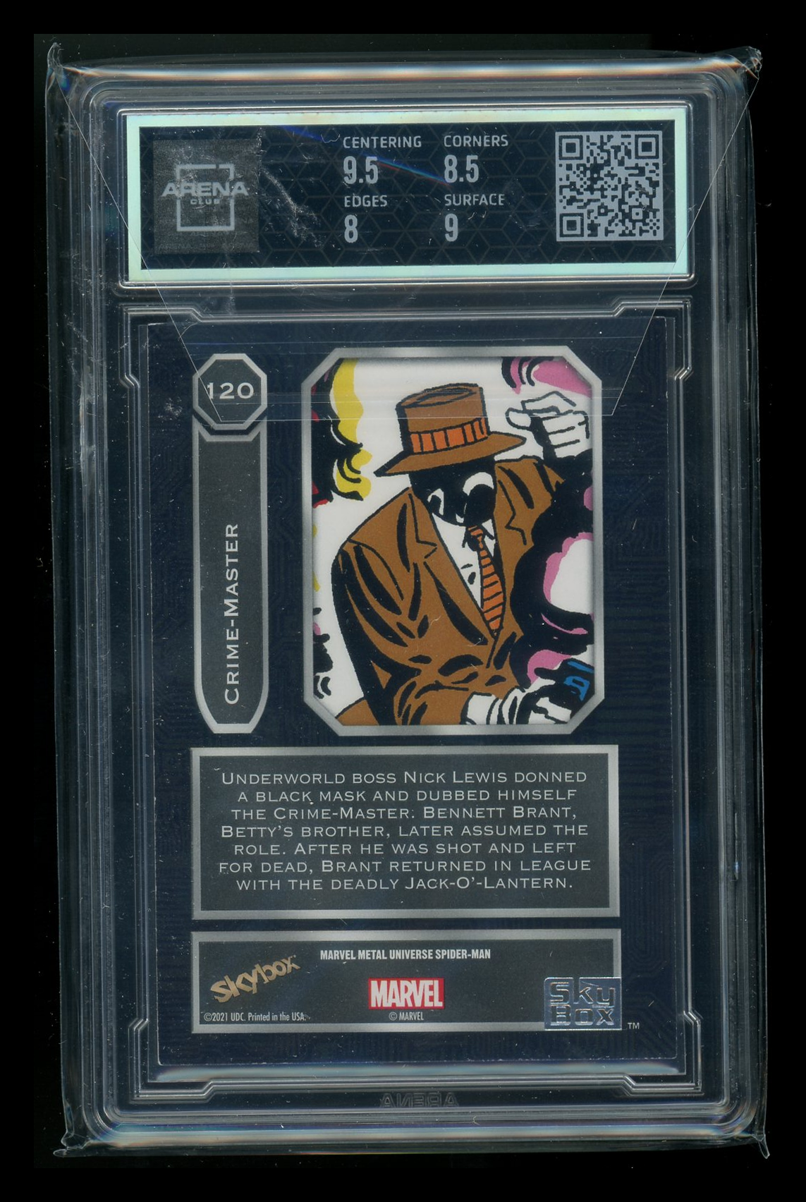 2021 Skybox Marvel Metal Universe Spider-Man Crime-Master #120 Arena Club 8.5
