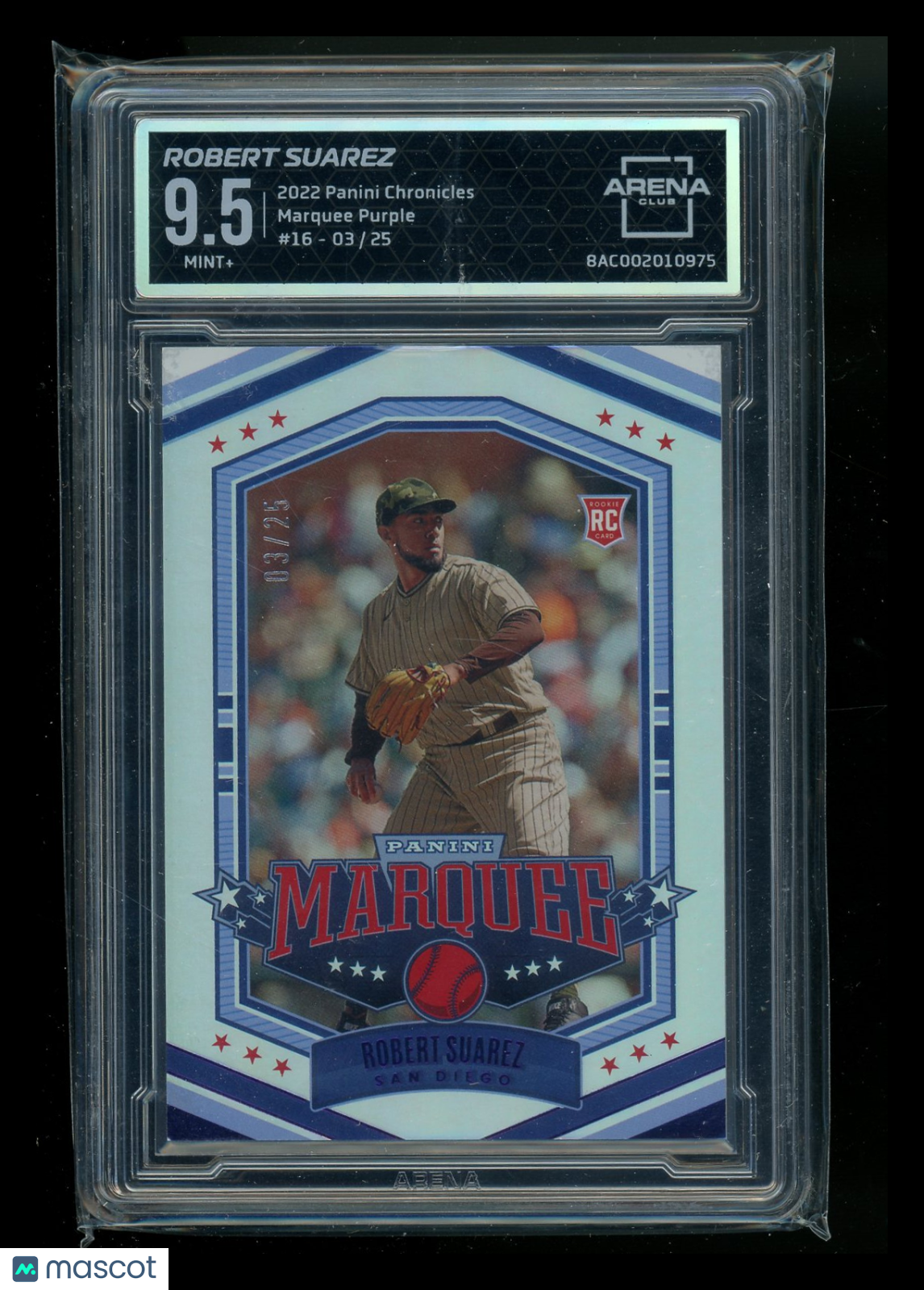 2022 Panini Chronicles Marquee Purple Robert Suarez #16 RC 03/25 Arena Club 9.5