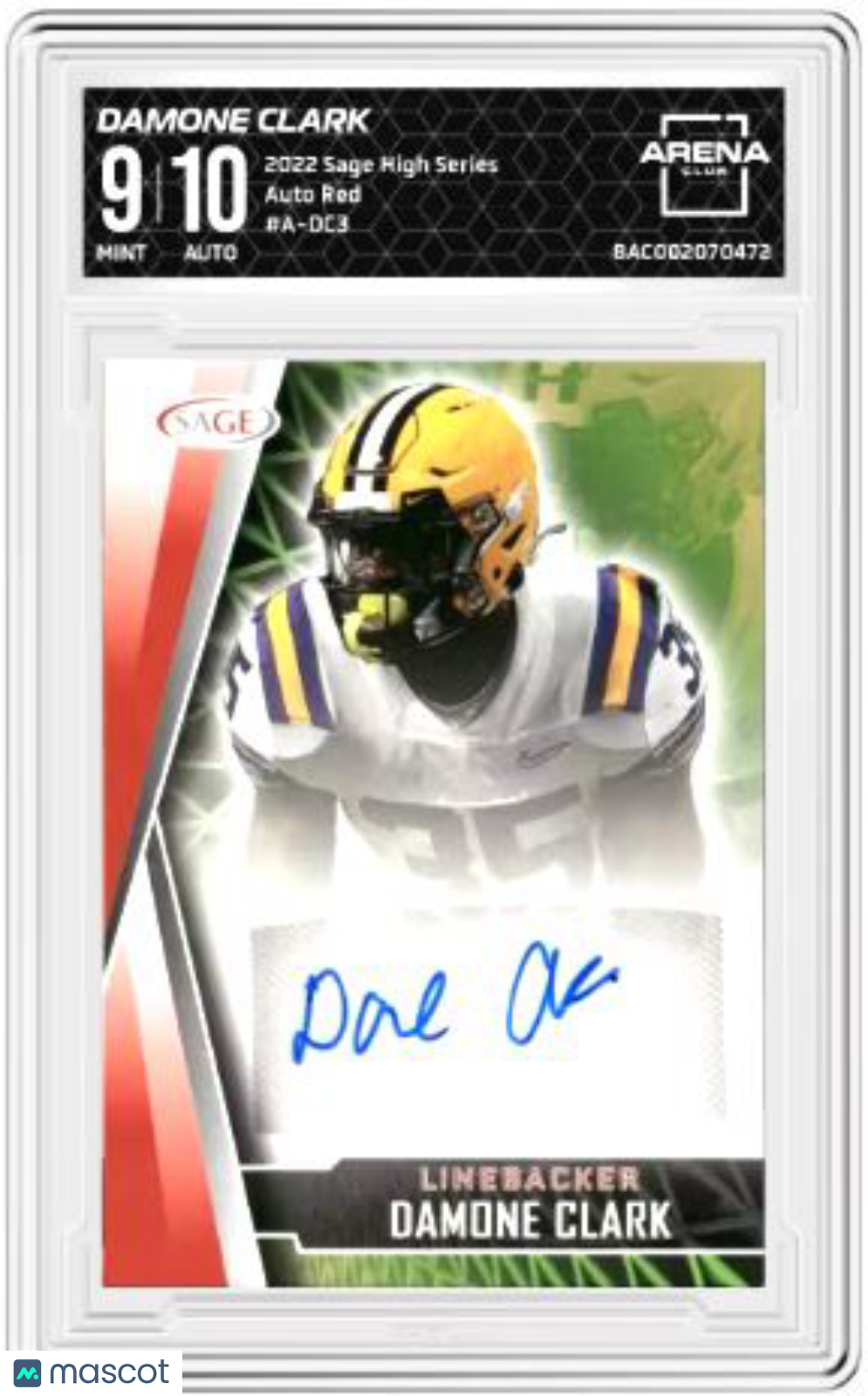 2022 Sage High Series Damone Clark #A-DC3 Auto Red Football AC 9/10