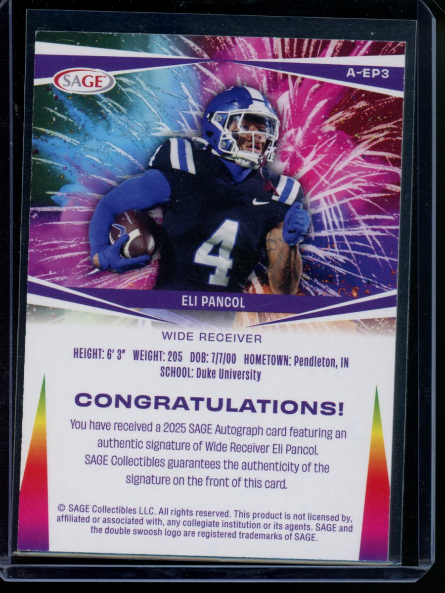 2025 SAGE Eli Pancol #A-EP3 Autograph Football