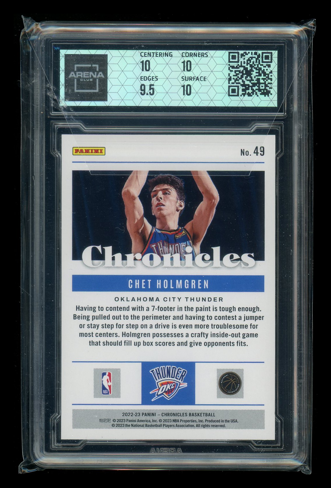 2022-23 Panini Chronicles Chet Holmgren #49 RC Basketball Arena Club 10