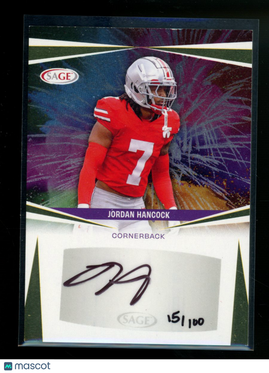 2025 SAGE Jordan Hancock #A-JH 15/100 Autograph Football
