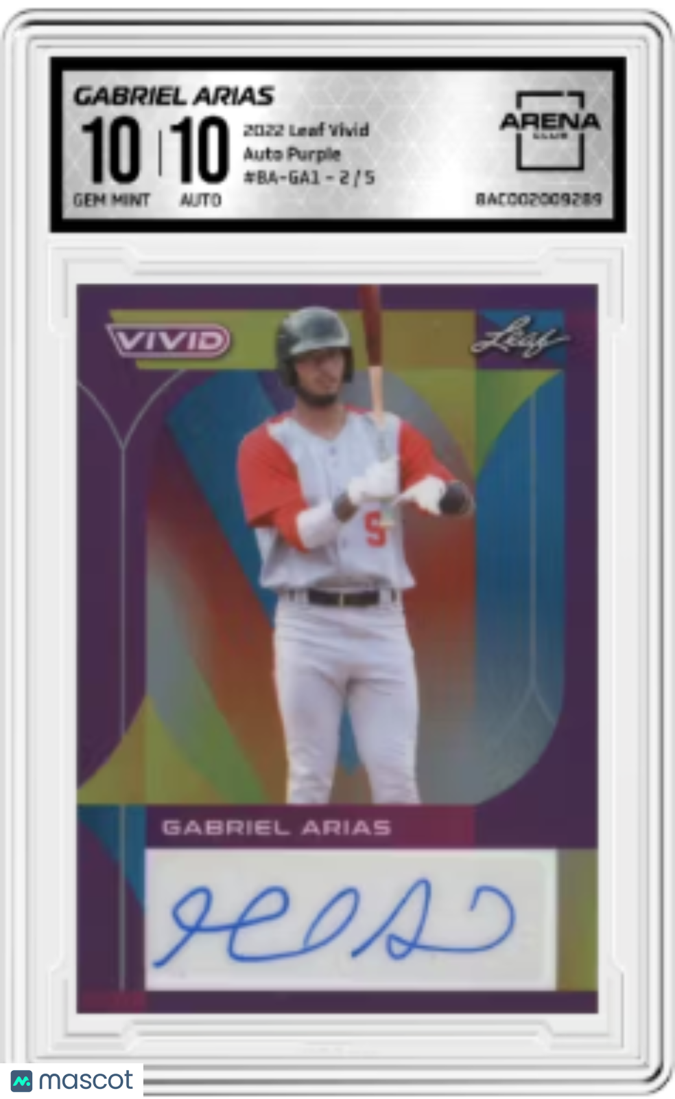 2022 Leaf Vivid Gabriel Arias #BA-GA1 Auto Purple 2/5 Baseball Arena Club 10