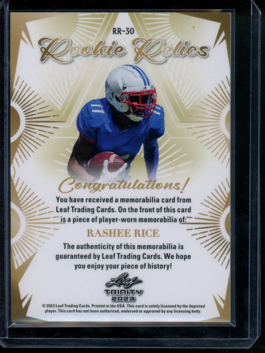 2023 Leaf Trinity Rookie Relics Rashee Rice #RR-30 Player-worn memorabilia