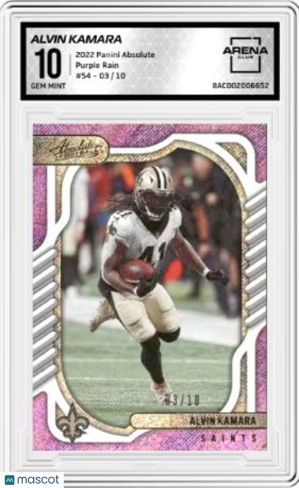 2022 Panini Absolute Alvin Kamara #54 Purple Rain 03/10 AC 10