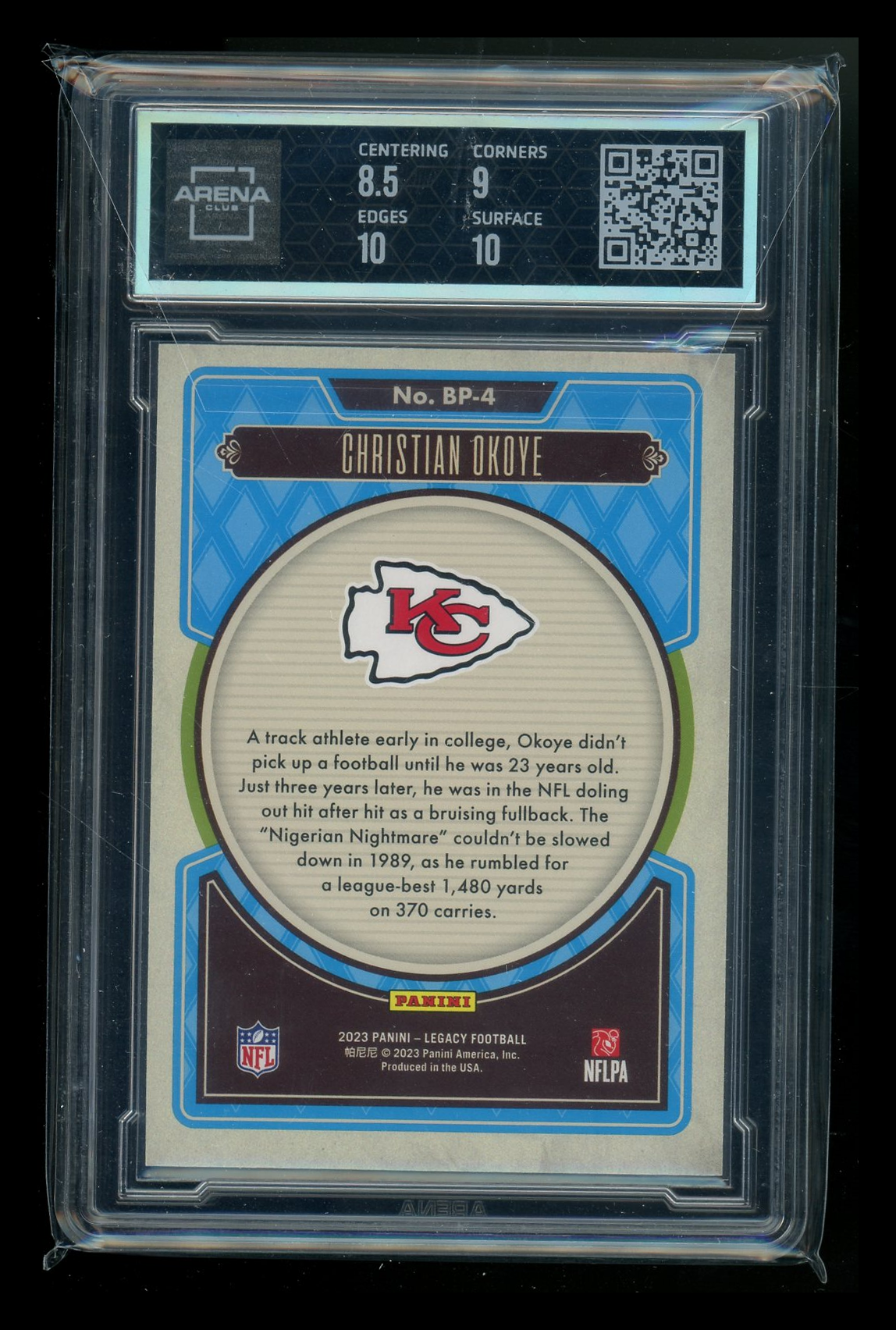 2023 Panini Legacy Blast from the Past Green Christian Okoye #BP-4 011/100 AC 9