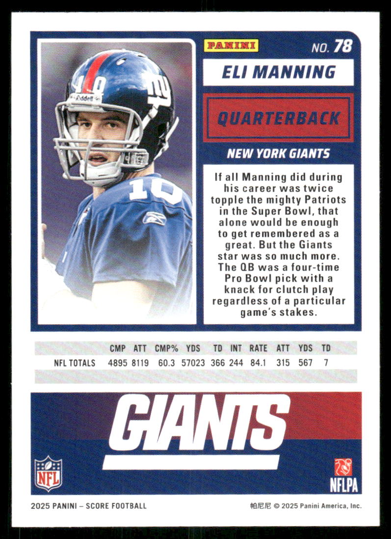 2025 Panini Score Eli Manning #78 Football