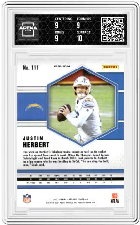 2021 Panini Mosaic Justin Herbert #111 Football Arena Club 9.5