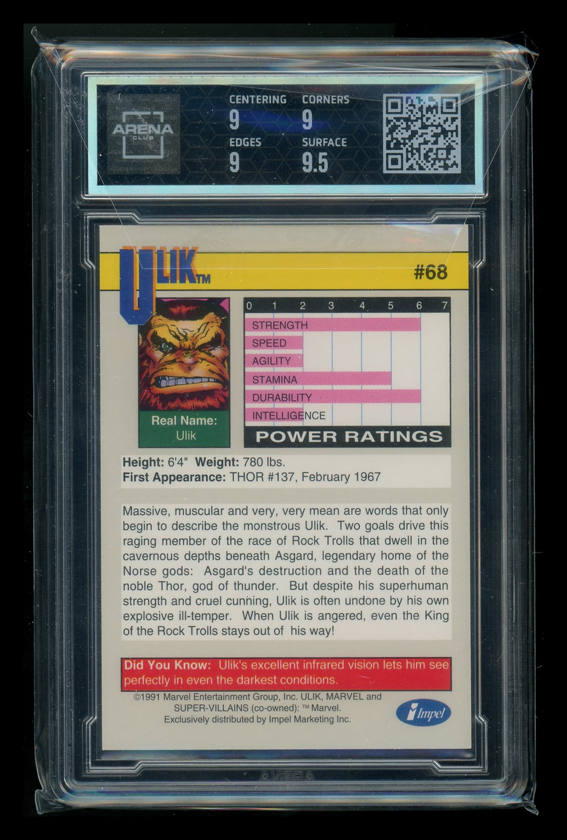 1991 Impel Marvel Universe Ulik #68 Arena Club 9