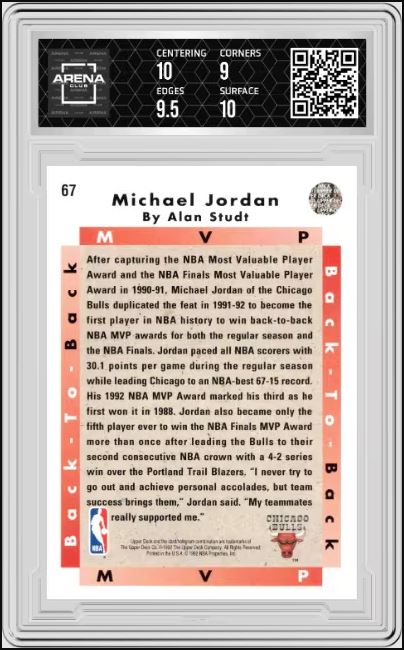 1992-93 Upper Deck Michael Jordan #67 MVP Basketball AC 9.5