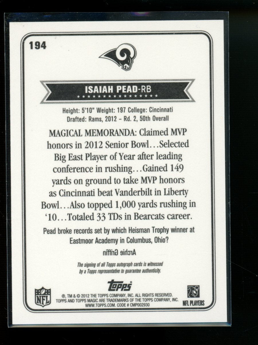 2012 Topps Magic Isaiah Pead #194 Auto RC Football