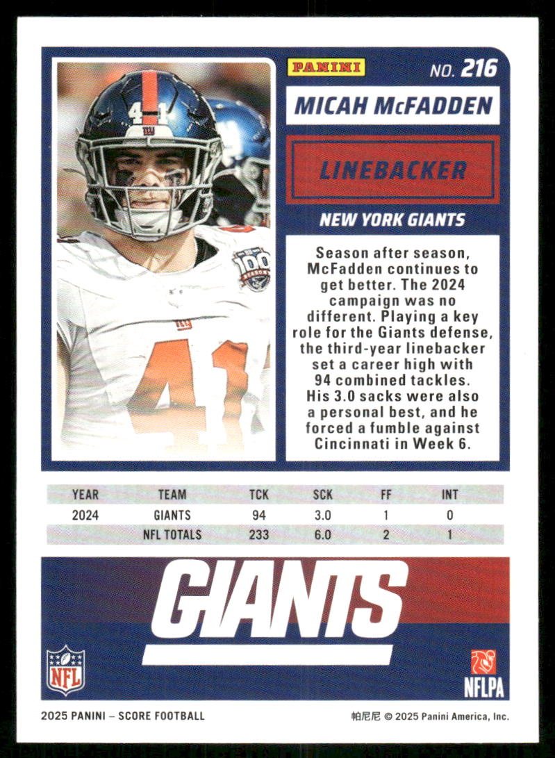 2025 Score a Treat Micah McFadden #216 Football