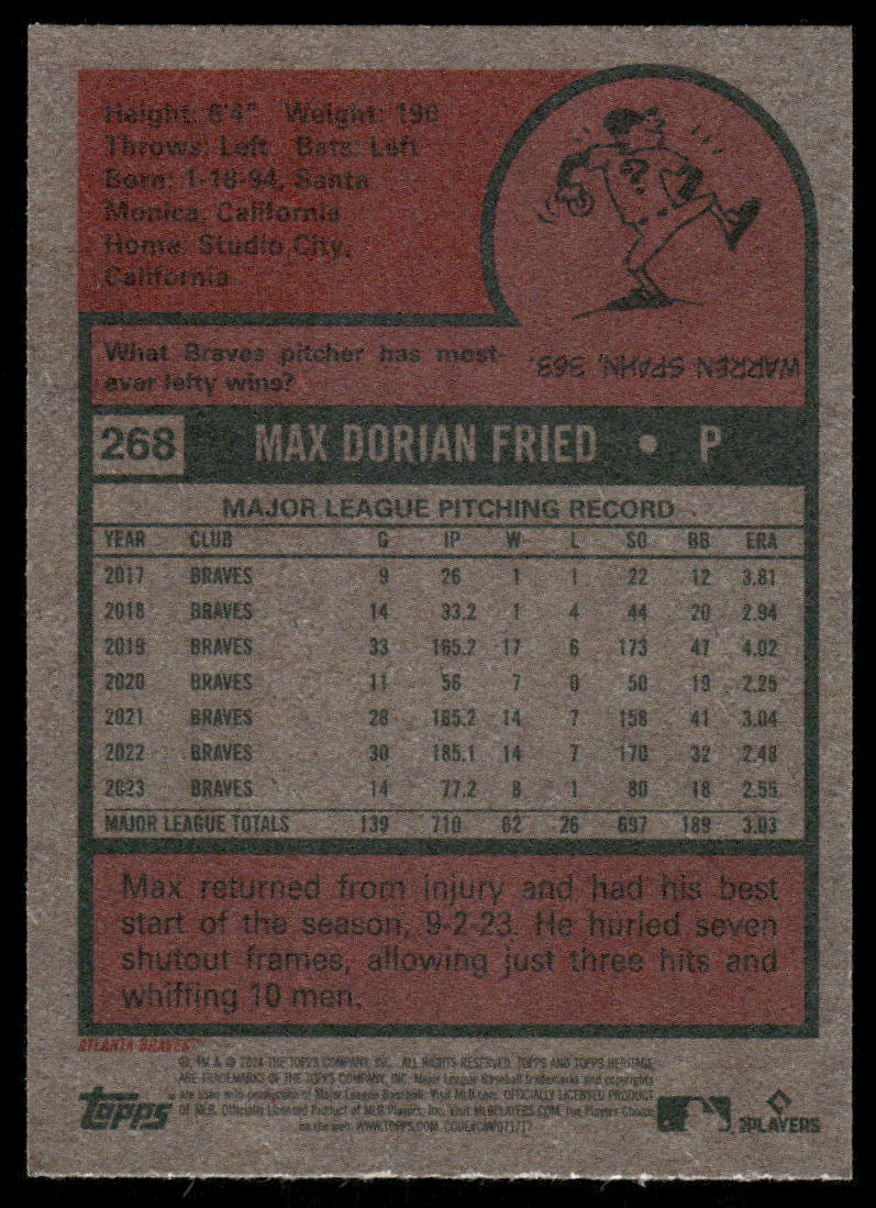 2024 Topps Heritage Max Fried #268 Baseball