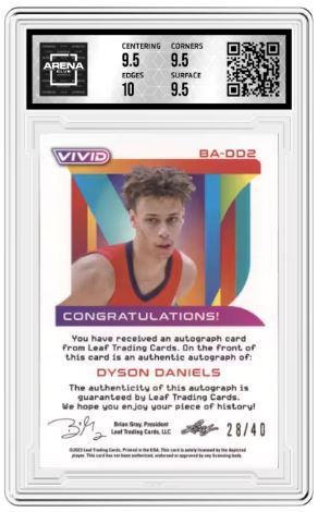 2022-23 Leaf Vivid Dyson Daniels #BA-DD2 Auto Grey 28/40 Arena Club 10