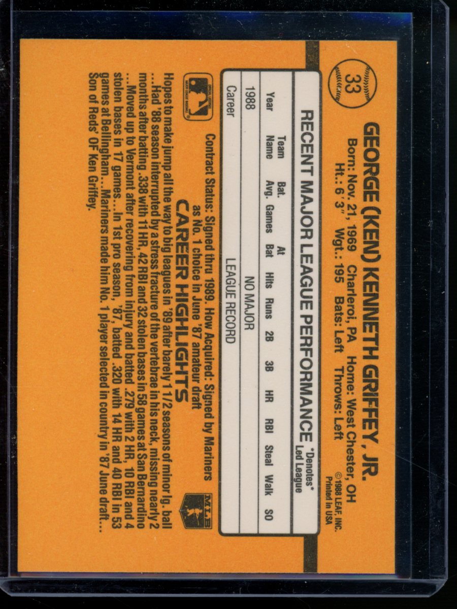 1989 Donruss Rated Rookie Ken Griffey Jr. #33 Rated Rookie Baseball
