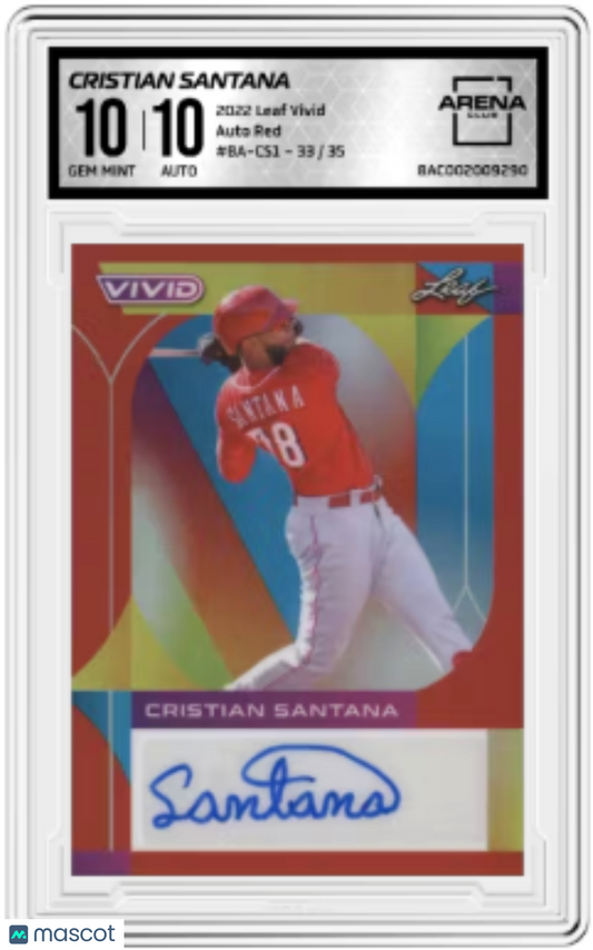 2022 Leaf Vivid Cristian Santana #BA-CS1 Red Auto 33/35 Baseball Arena Club 10