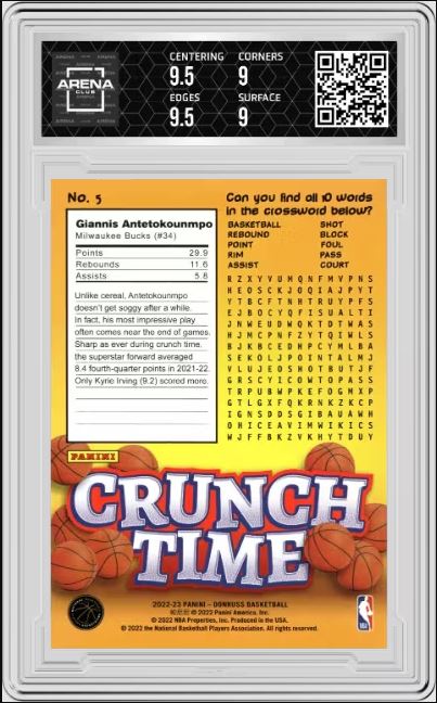 2022-23 Panini Donruss Giannis Antetokounmpo #5 Crunch Time Purple Press Proof