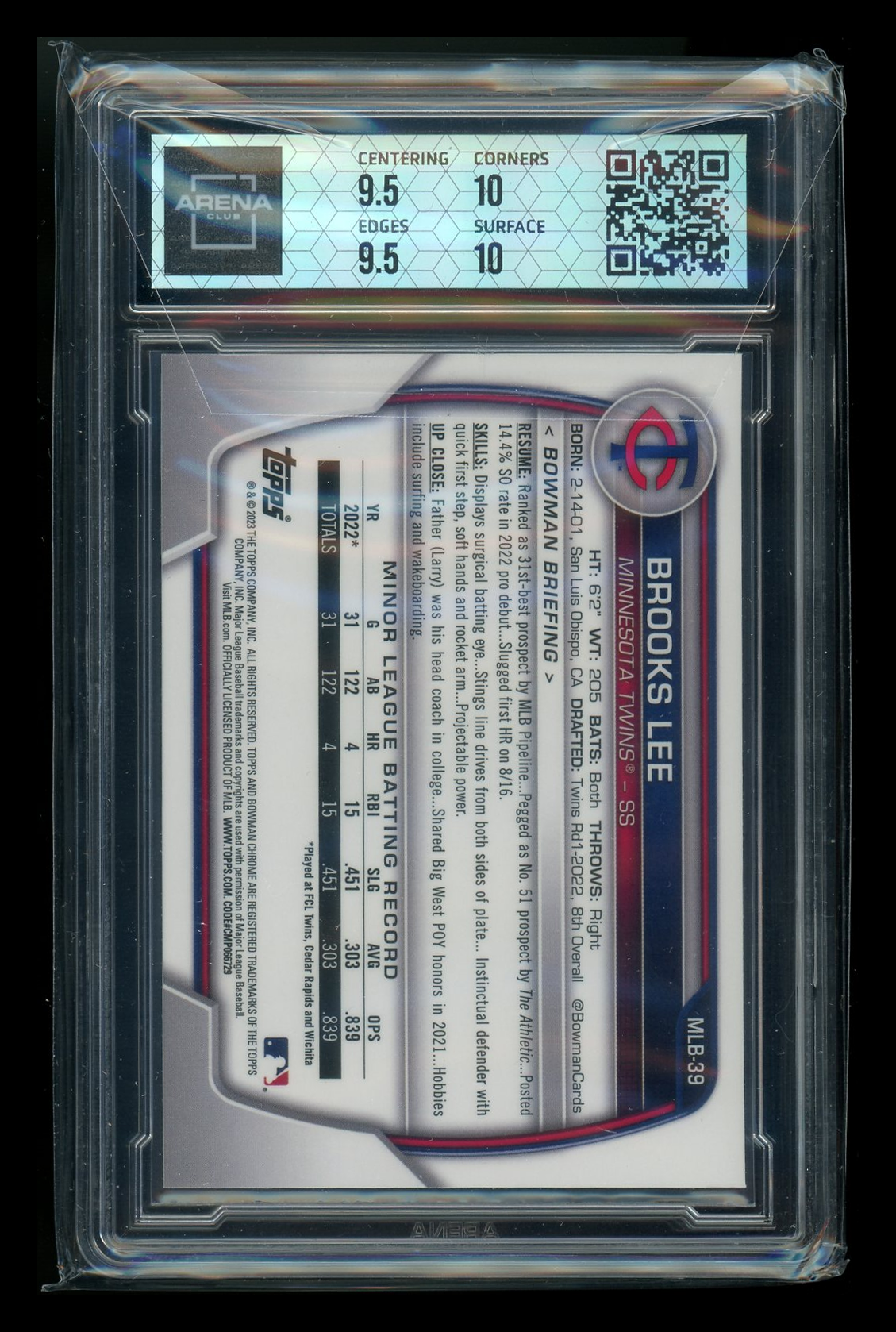 2023 Topps Bowman Chrome National VIP Brooks Lee #MLB-39 Baseball Arena Club 10