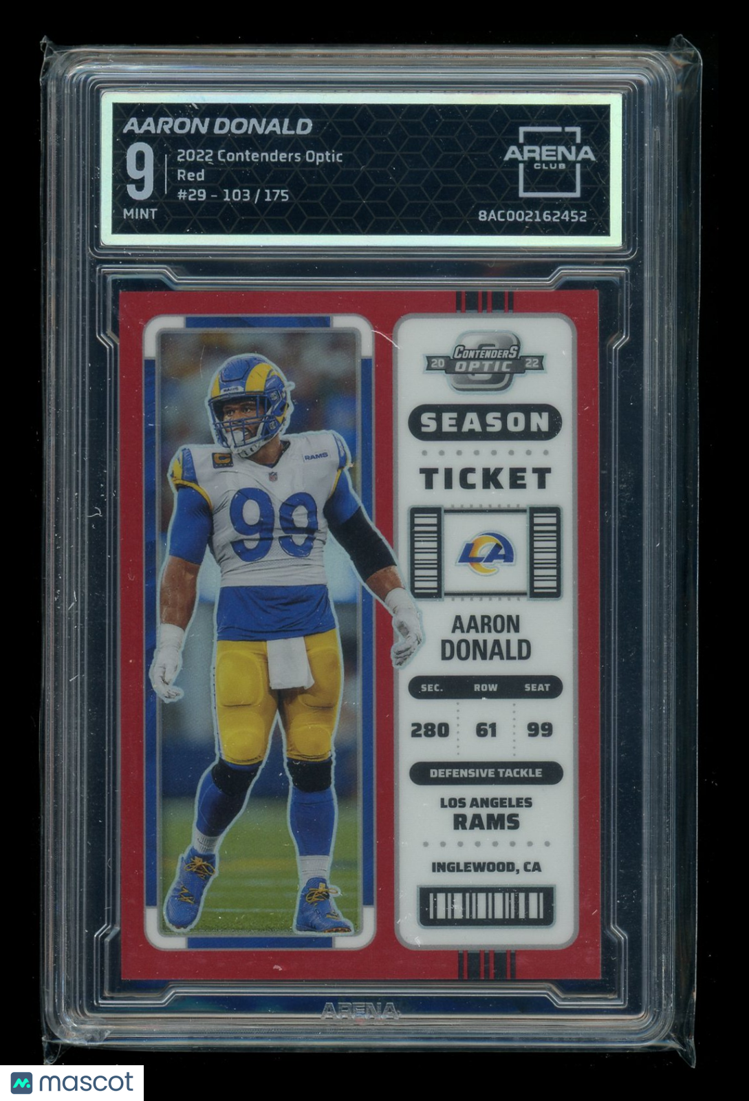 2022 Panini Contenders Optic Red Aaron Donald #29 103/175 Football Arena Club 9