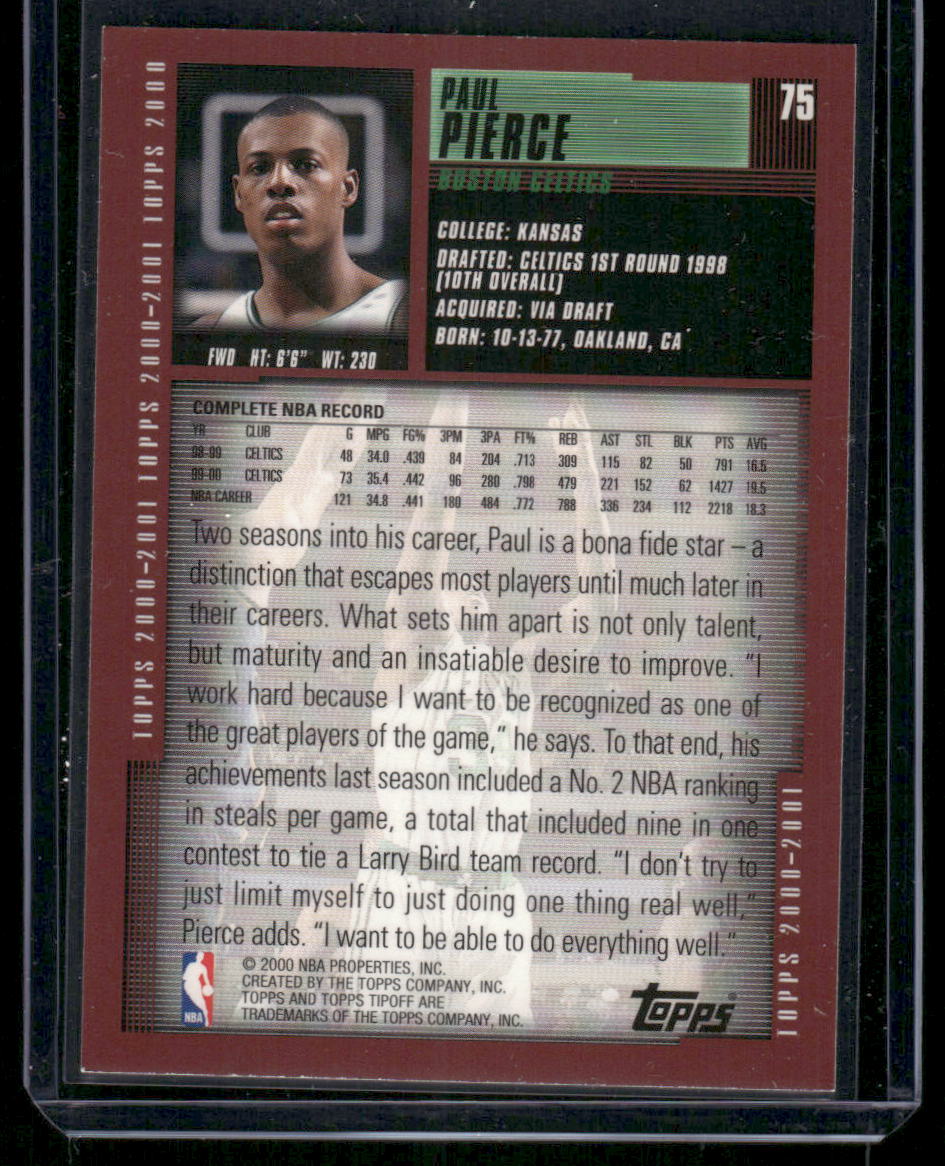 2000 Topps Tipoff Paul Pierce #75 Basketball