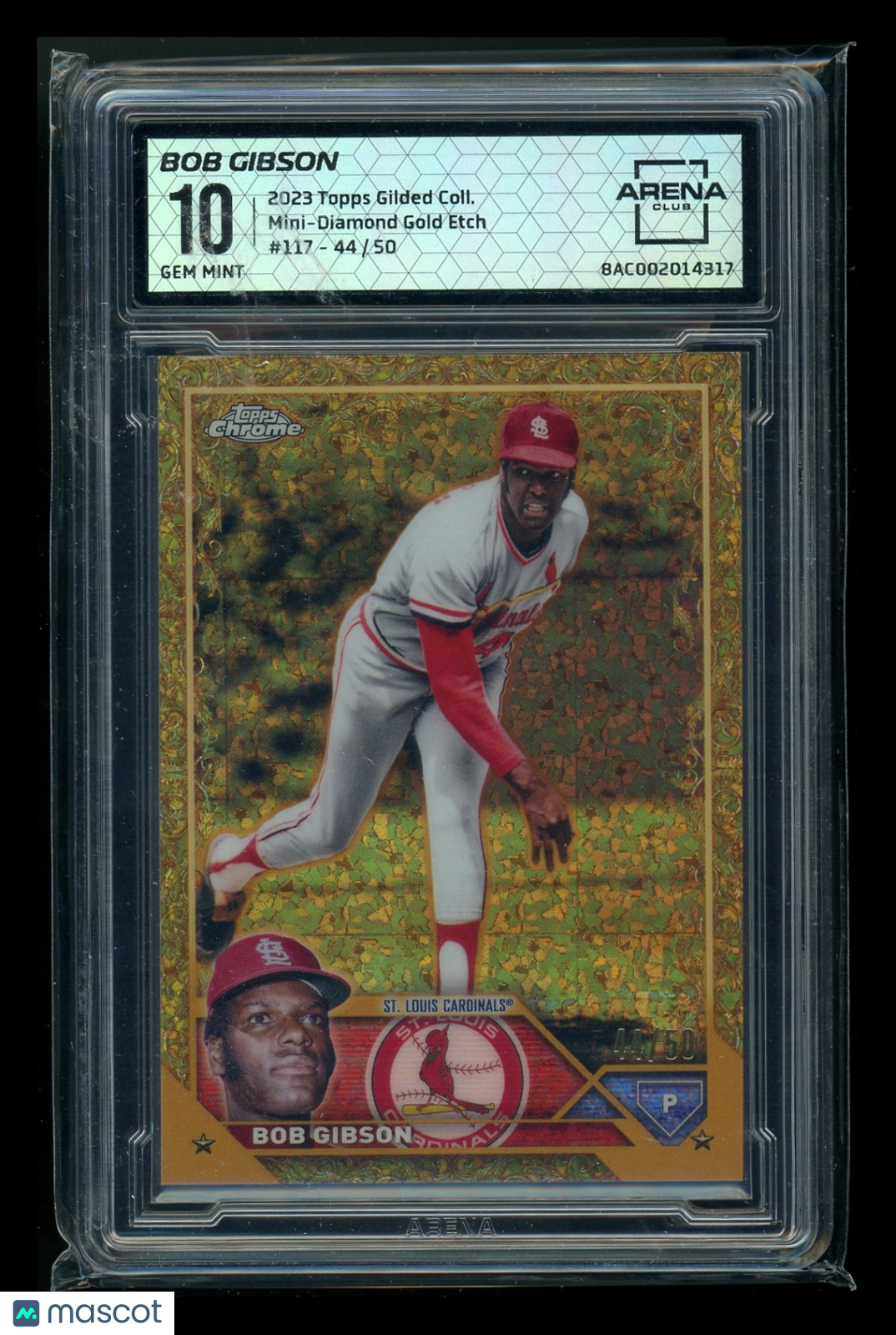 2023 Topps Gilded Collection Mini-Diamond Gold Etch Bob Gibson #117 44/50 AC 10