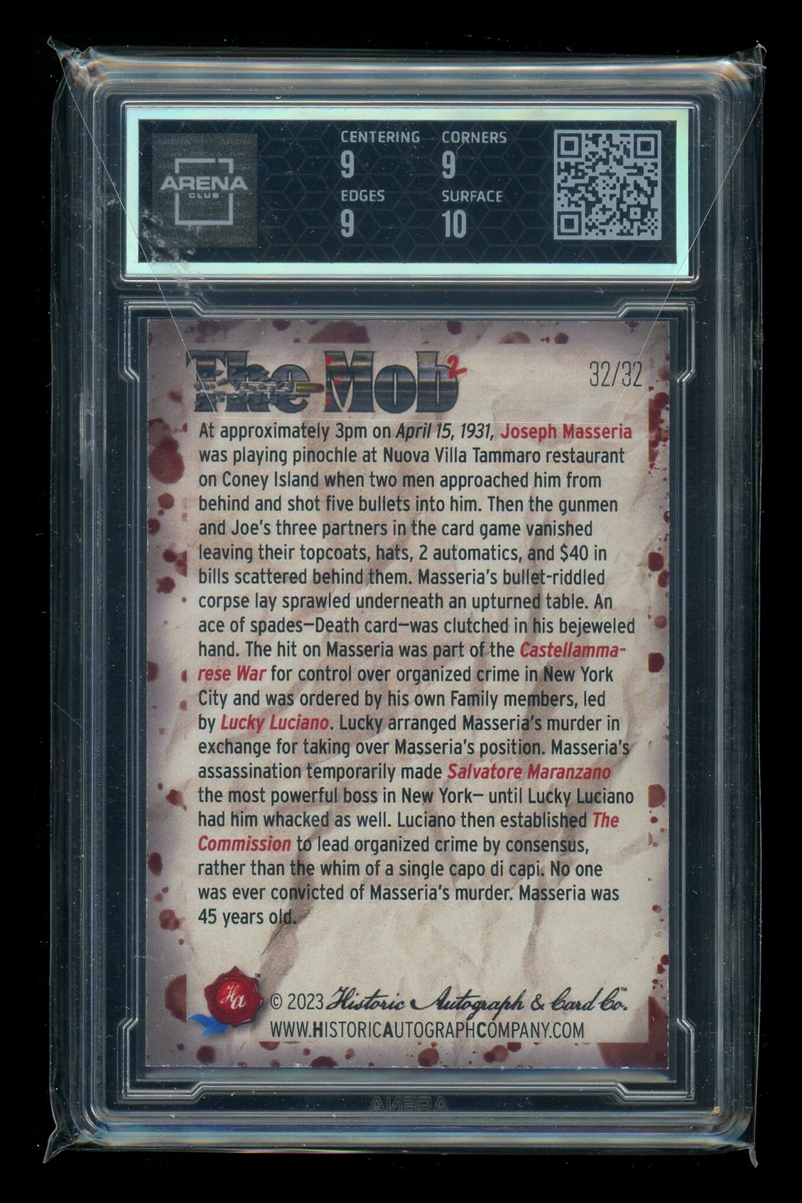 2023 Historic Auto The Mob 2 Super Short Print Red Joe Masseria 32/32 44A AC 9.5