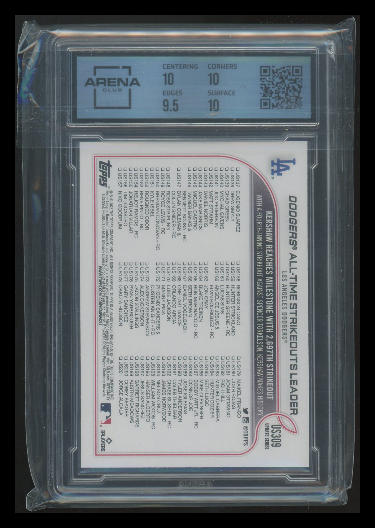 2022 Topps Update Clayton Kershaw #US309 Baseball Arena Club 10