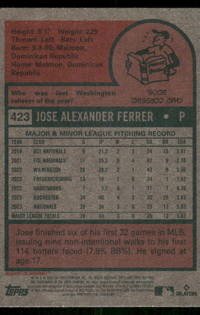2024 Topps Heritage Jose Ferrer #423 RC Baseball