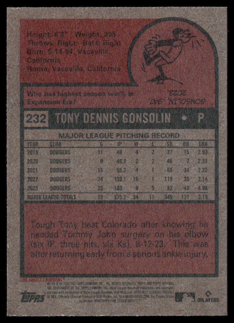 2024 Topps Heritage Tony Gonsolin #232 Baseball