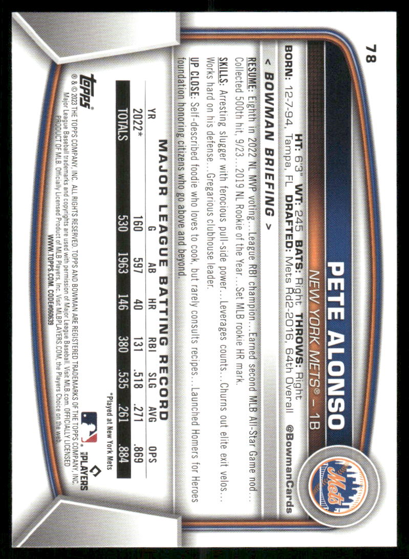 2023 Bowman Baseball Pete Alonso #78 Baseball