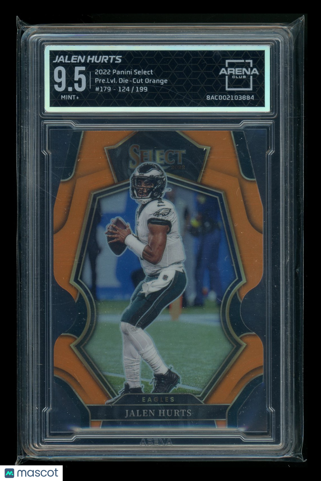 2022 Panini Select Prizm Die-Cut Orange Jalen Hurts #179 Die-Cut 124/199 AC 9.5