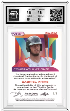 2022 Leaf Vivid Gabriel Arias #BA-GA1 Auto Purple 2/5 Baseball Arena Club 10