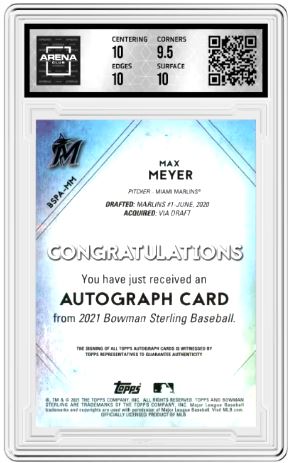 2021 Bowman Sterling Max Meyer #BSPA-MM Prospect Auto Baseball Arena Club 10
