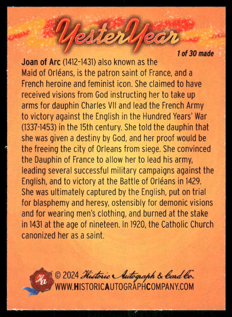 2024 Historic Autograph Company YesterYear Joan of Arc 1 of 30 #11