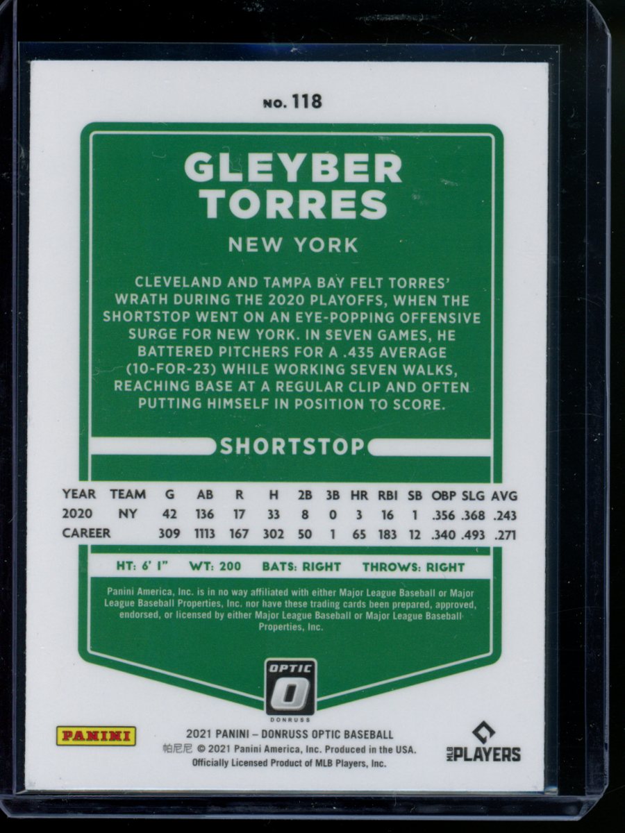 2021 Panini Donruss Optic Gleyber Torres #118 Baseball