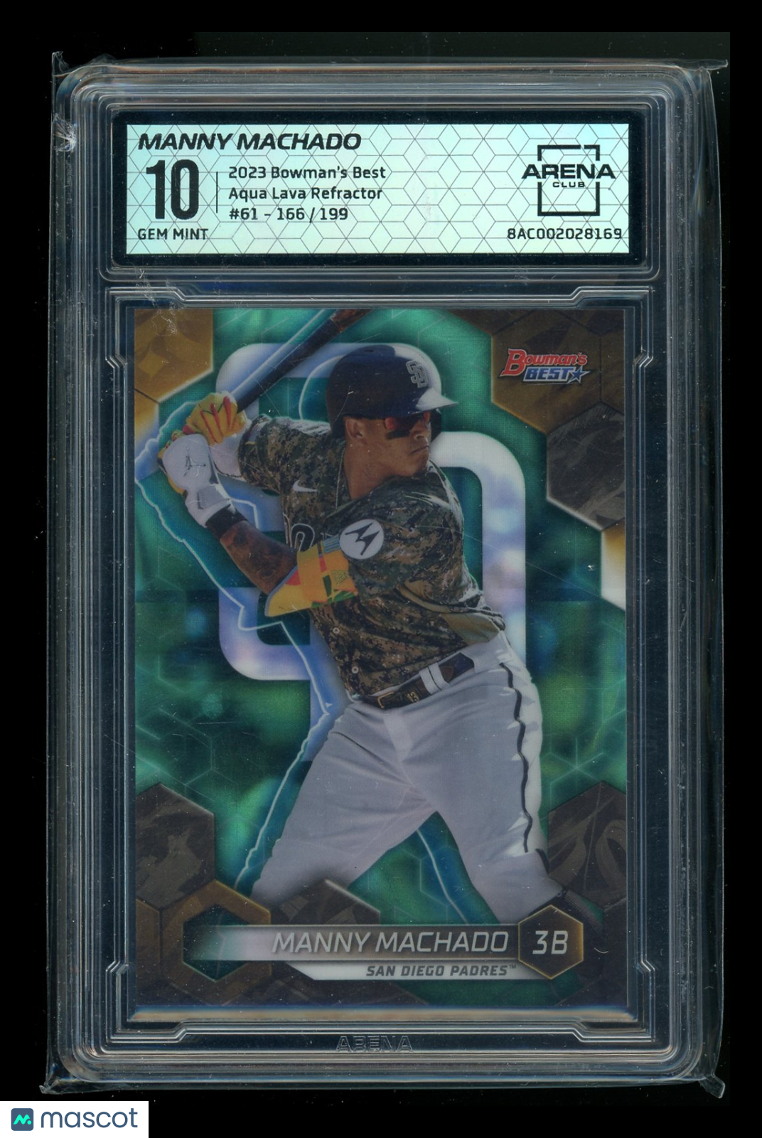 2023 Bowman's Best Aqua Lava Refractor Manny Machado #61 163/199 Arena Club 10