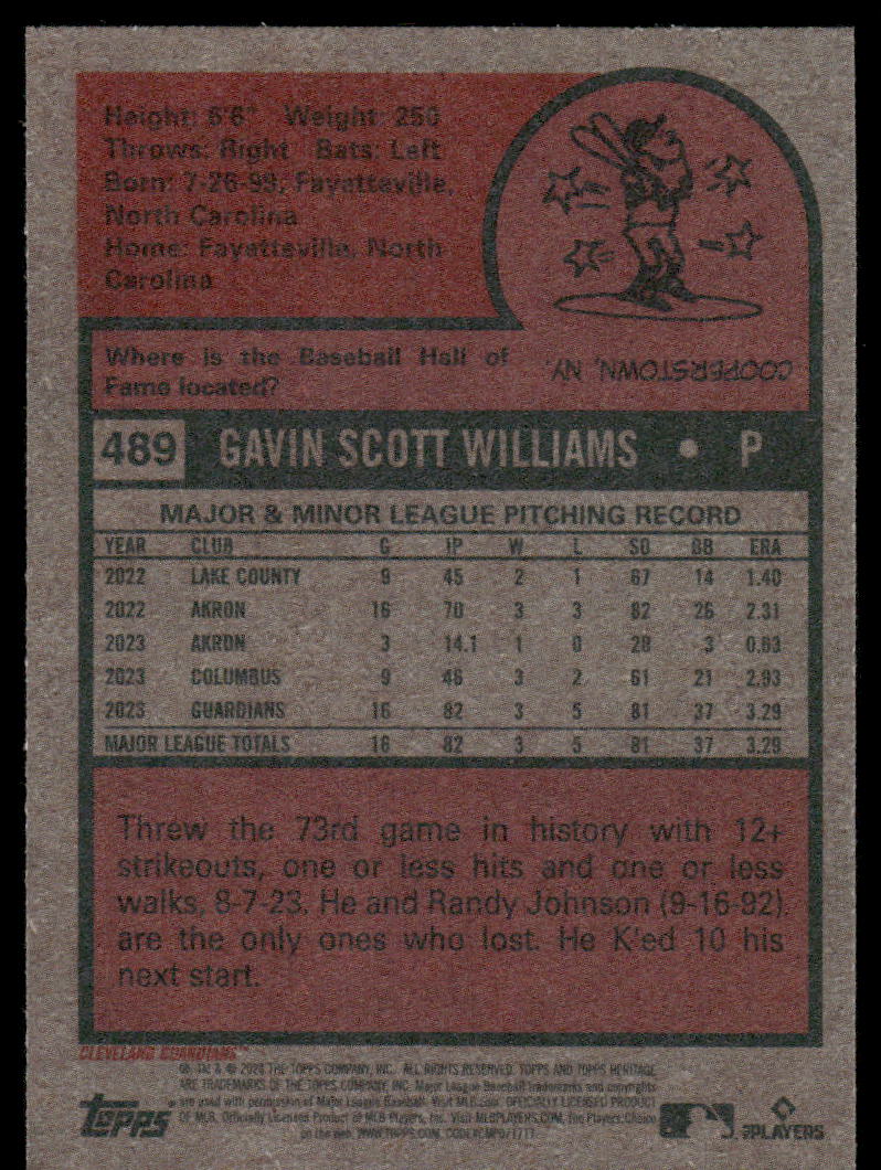 2024 Topps Heritage Gavin Williams #489 RC Baseball