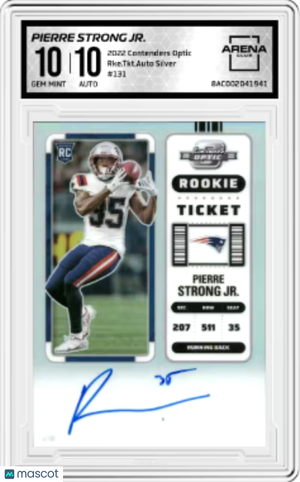 2022 Contenders Optic Pierre Strong Jr #131 Rookie Ticket Auto Silver AC 10/10