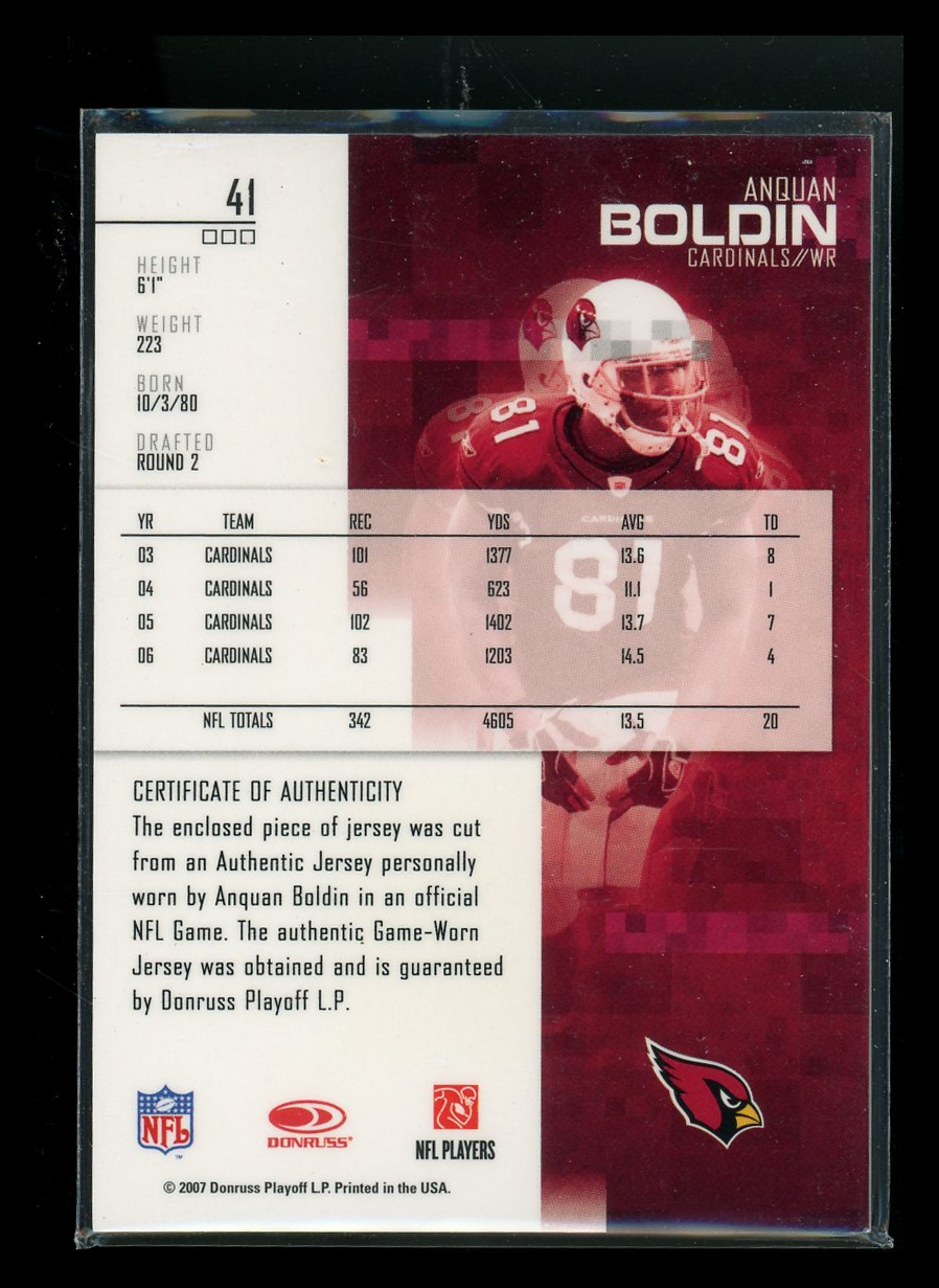 2007 Donruss Rookie Stars Anquan Boldin #81 Game-Worn Jersey Football